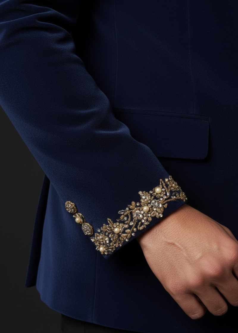 Navy Blue Bandhgala with Gold Embroidery