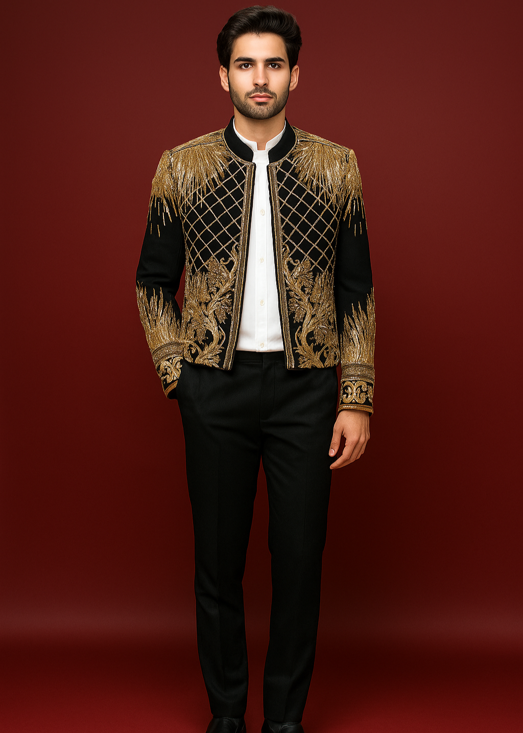 Premium Gold Embellished Modern Blazer for Wedding