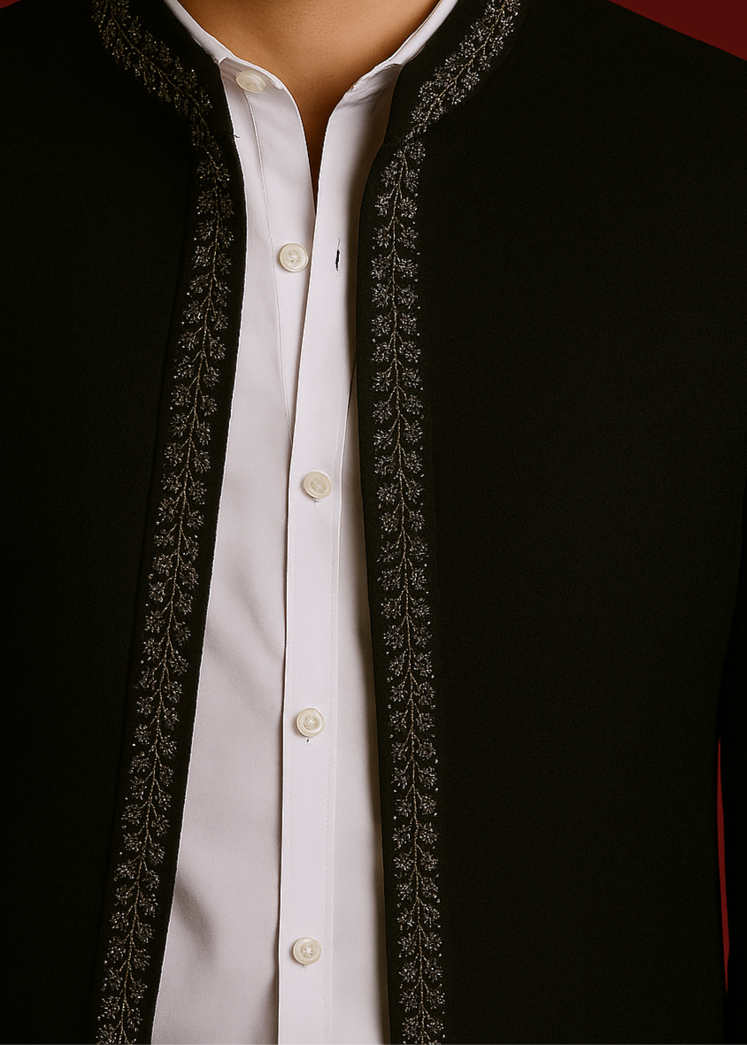 Silver Embellished Indo Western Suit