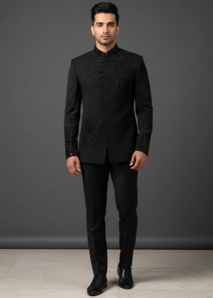 Black Cutdana Embroidered Bandhgala