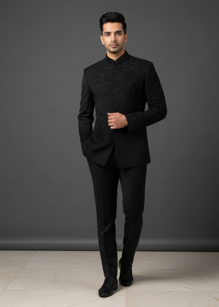 Black Cutdana Embroidered Bandhgala