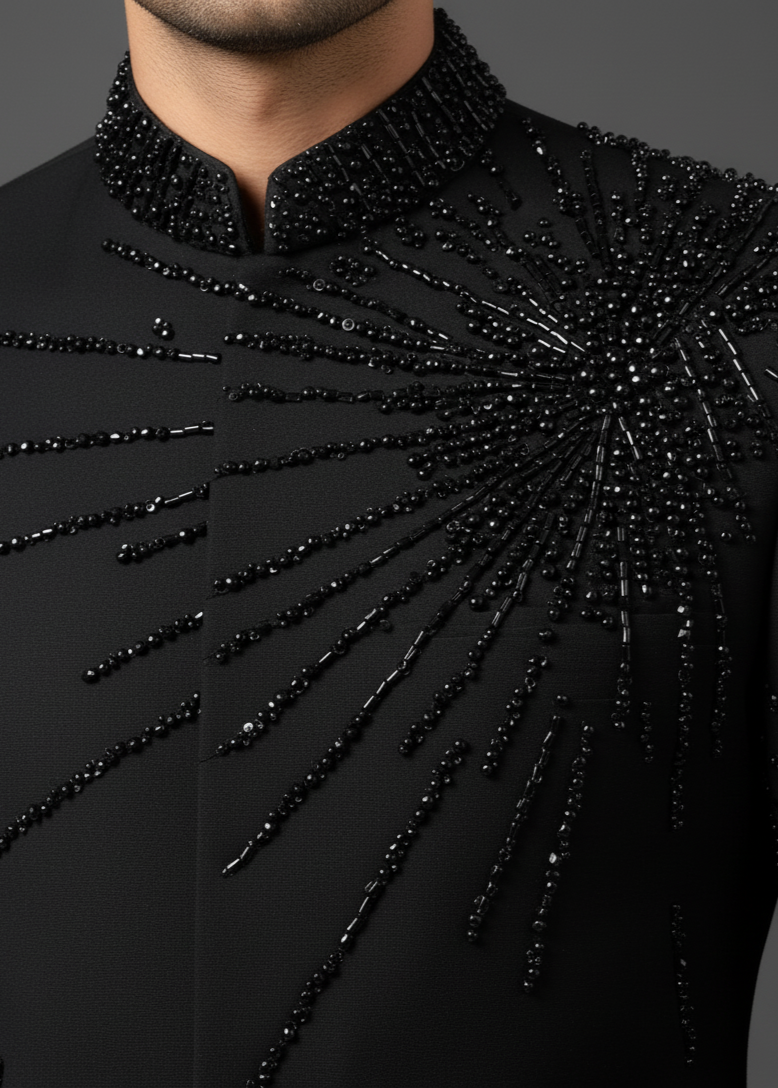 Black Cutdana Embroidered Bandhgala