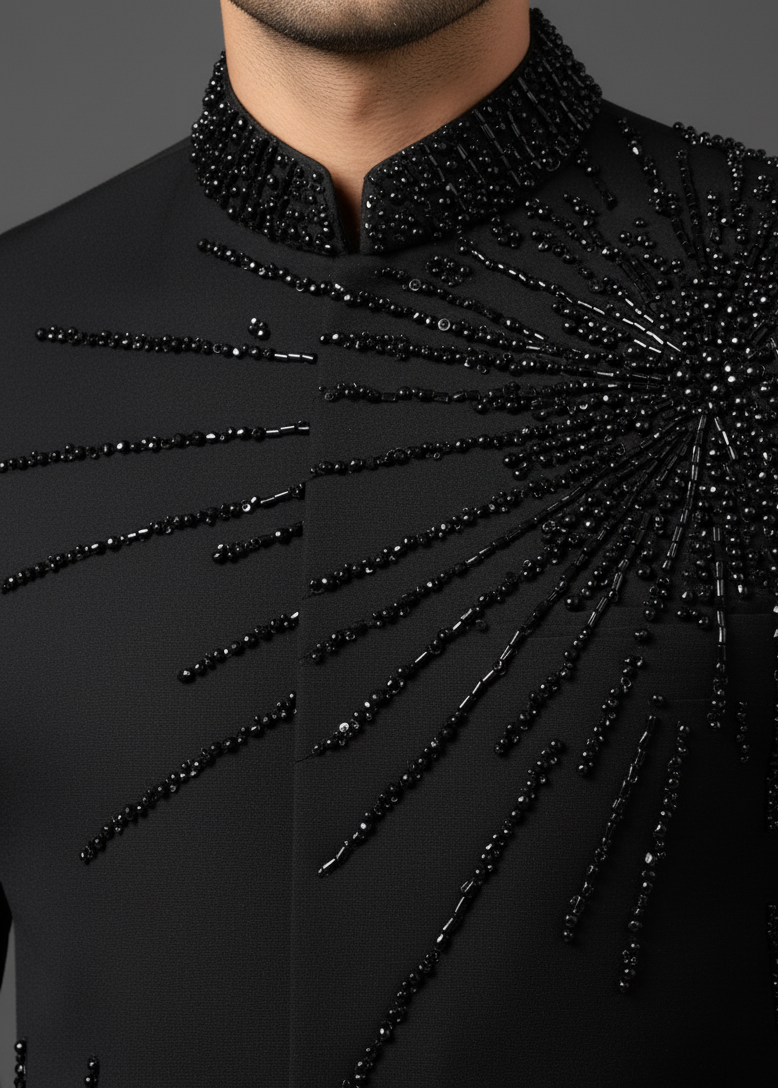 Black Cutdana Embroidered Bandhgala