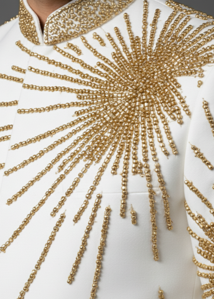 White Cutdana Embroidered Bandhgala