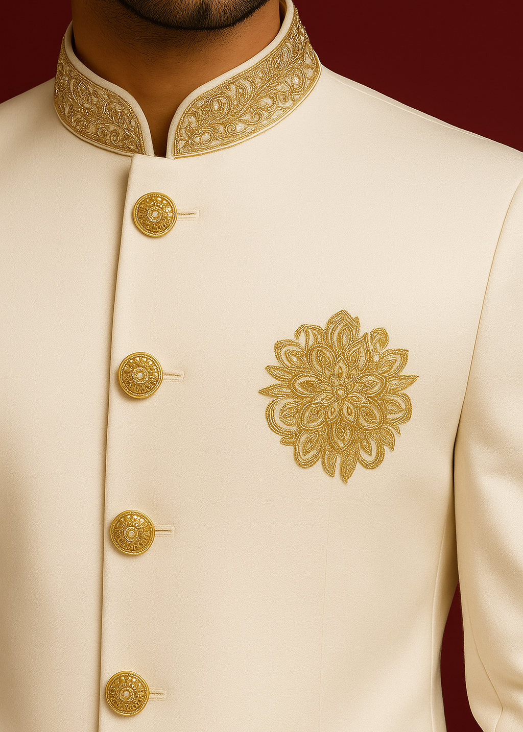 White Embroidered Mid Length Sherwani