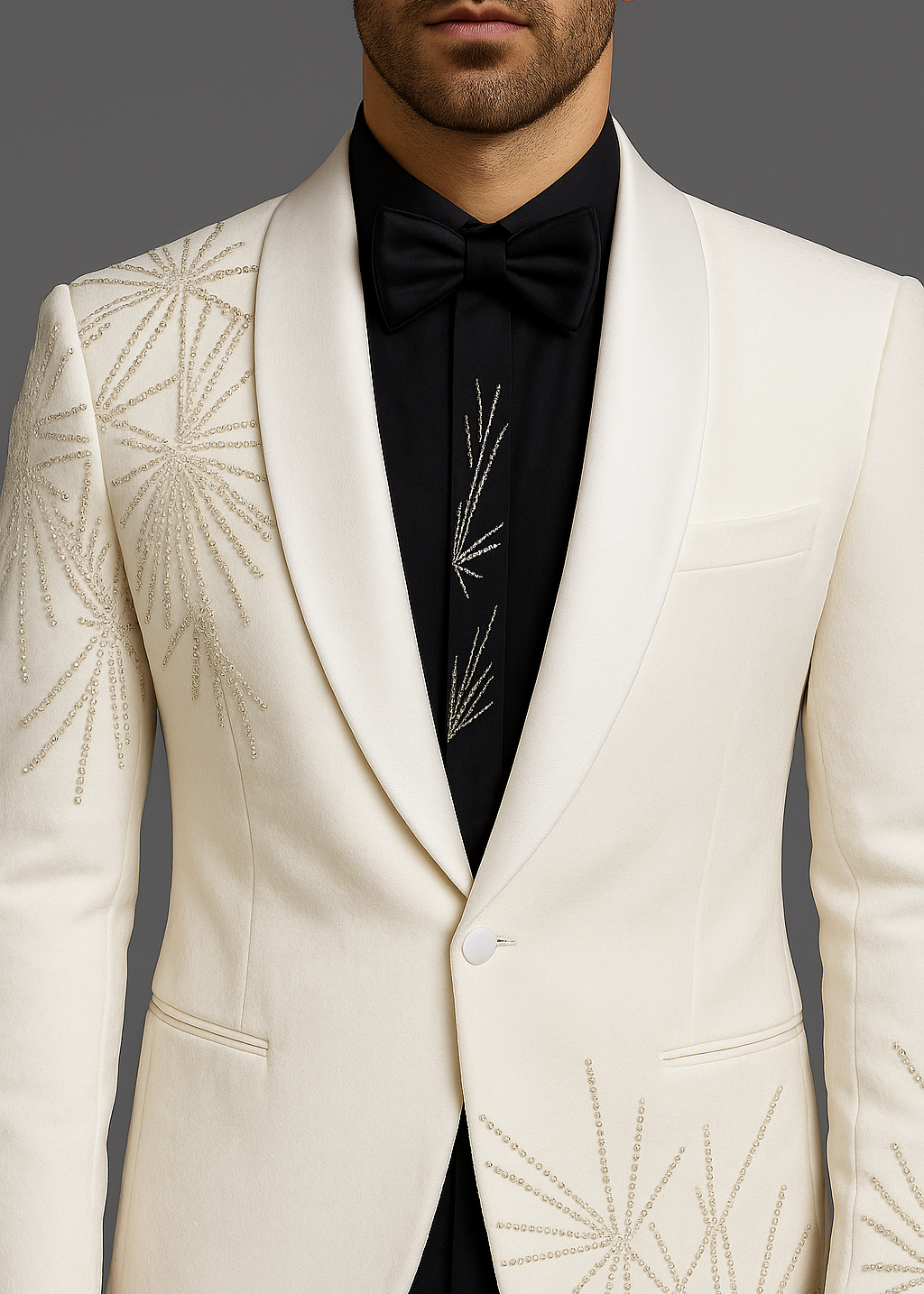 White Velvet Tuxedo with Embroidery