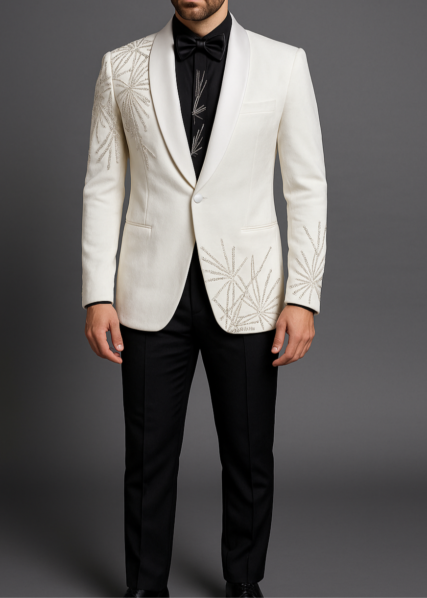 White Velvet Tuxedo with Embroidery