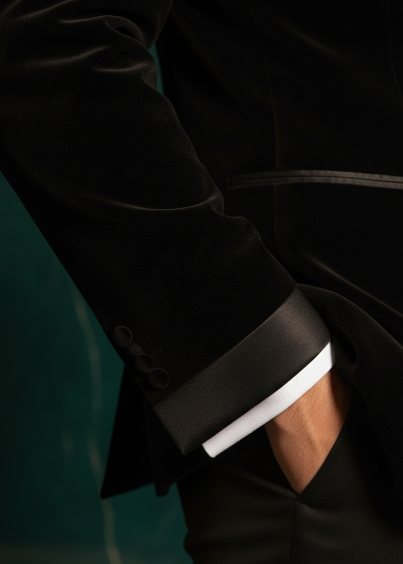 Royal Black Velvet Shawl Lapel Cutdana Embroidered Tuxedo