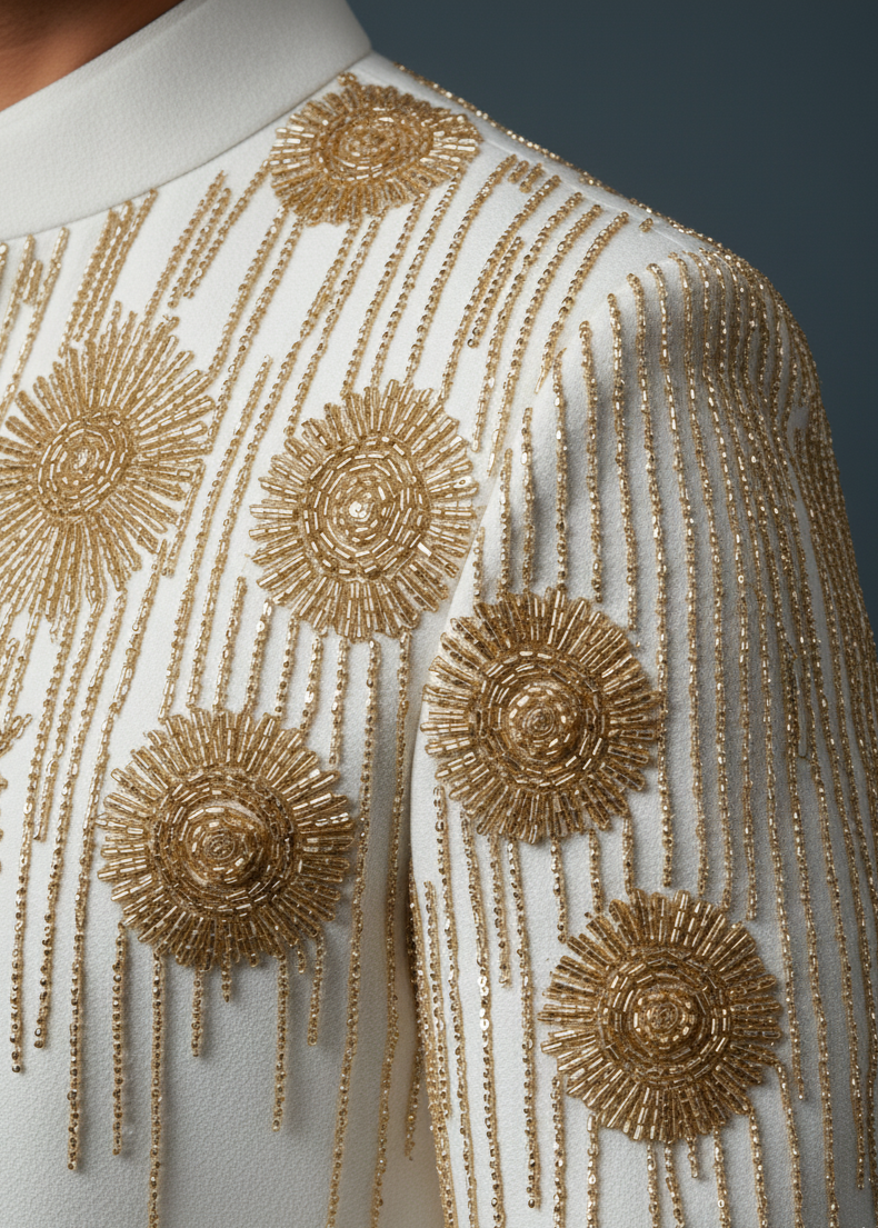 White Hand Embroidered Indo Western Suit